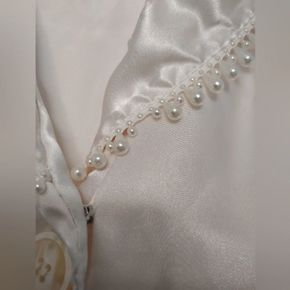 Vintage Nicola Satin Button Up Bead Shawl Collar Sheer Long Sleeve - Picture 3 of 5